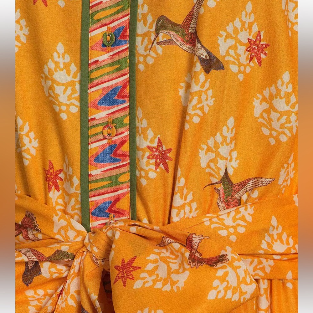 Bohemian Yellow Floral Print Maxi Dress with Tie Waist - Picture 4 of 14